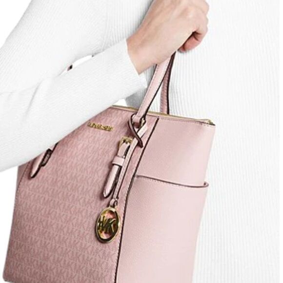 MICHAEL Michael Kors Charlotte Logo and Leather Top Zip Large Tote Bag - Picture 2 of 3